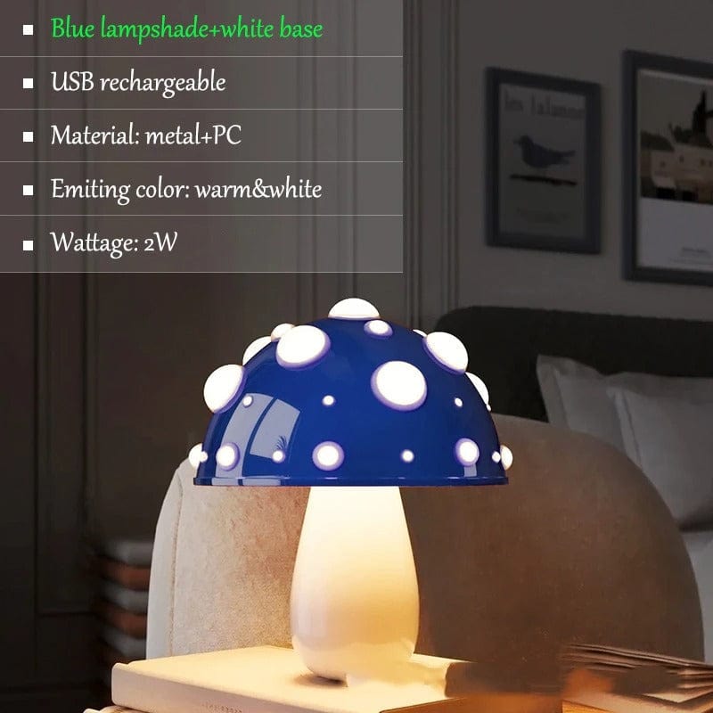 Champignon Lampe Blanc et bleu