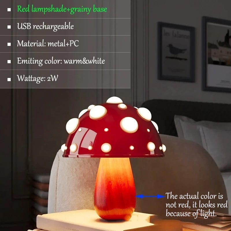 Champignon Lampe Bois et rouge