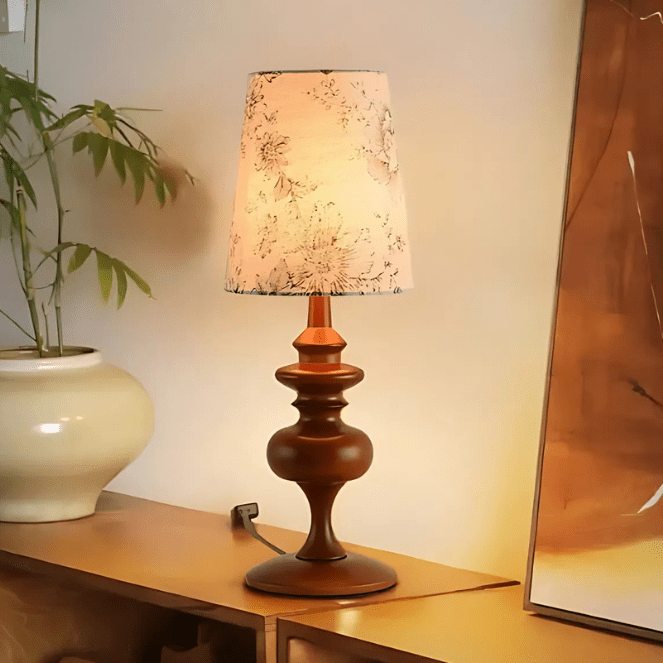 Lampe Bois Vintage Fleuri