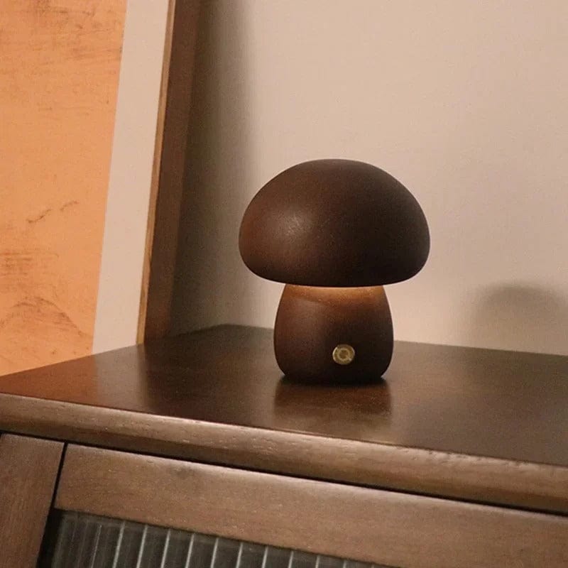Lampe Champignon Bois Sans Fil Noyer / Petit
