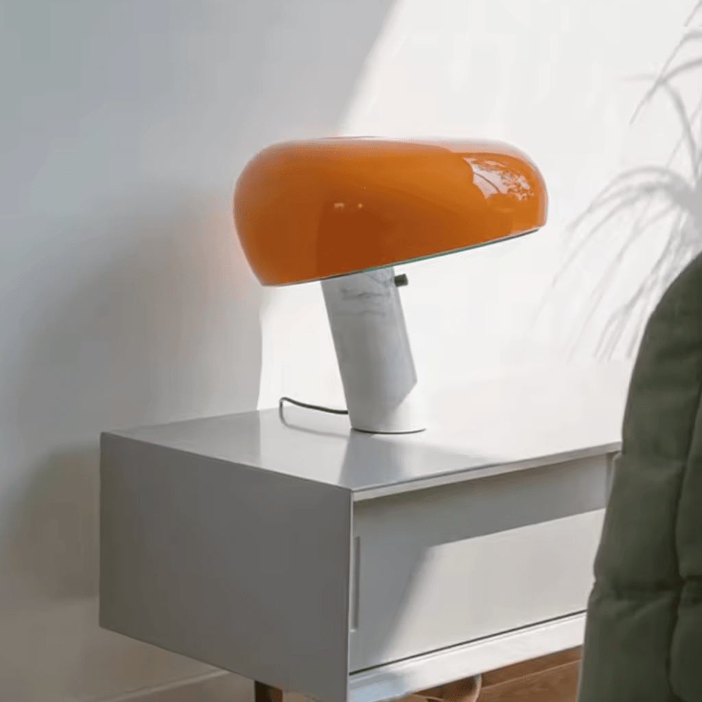 Lampe Champignon Marbre Orange / 28x26cm
