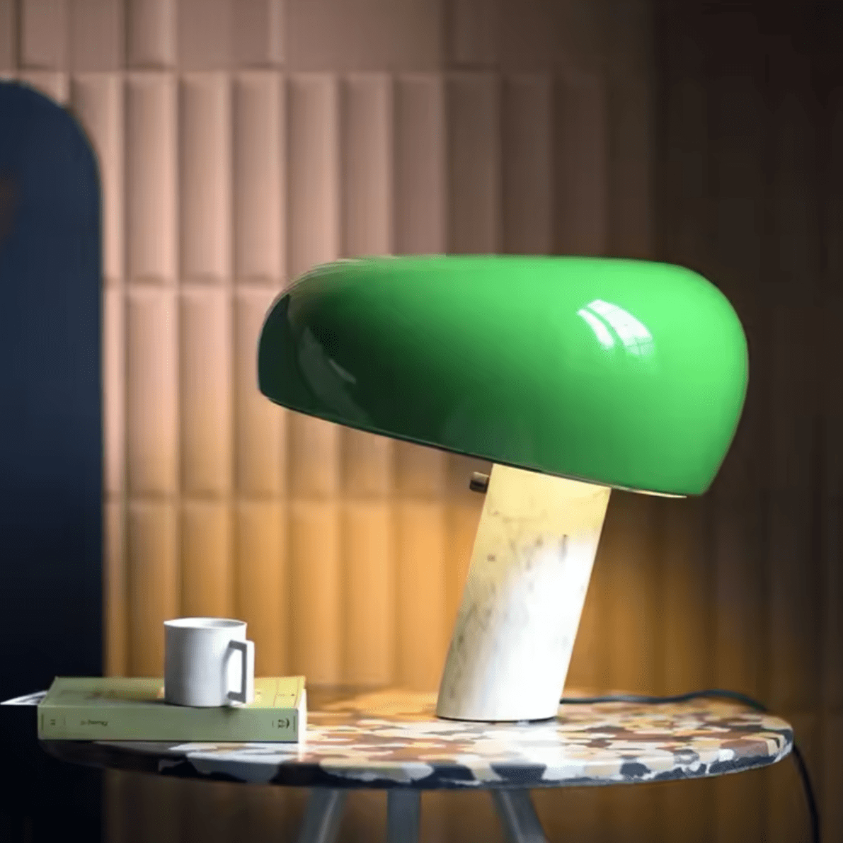 Lampe Champignon Marbre Vert / 28x26cm