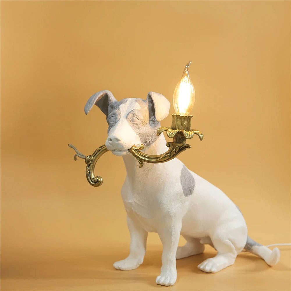 Lampe Chien Blanc et gris