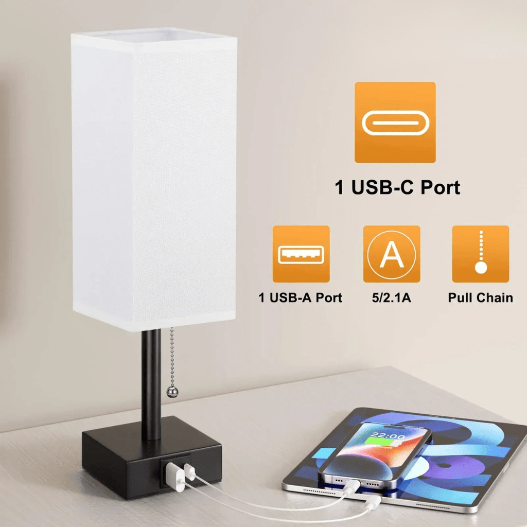 Lampe de Chevet avec Port Usb Blanc